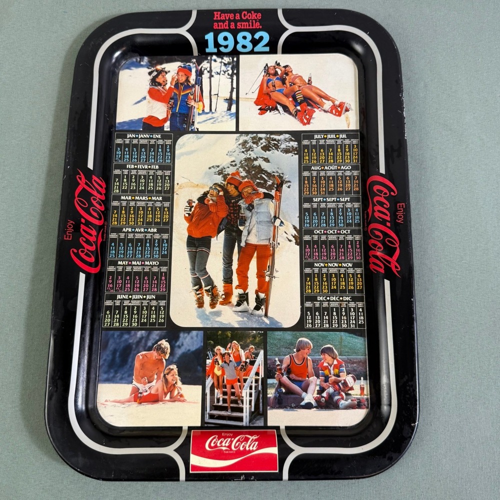 Vintage 1982 Coca-Cola Metal Calendar Tray Have a Coke and a Smile 17.5x12.75